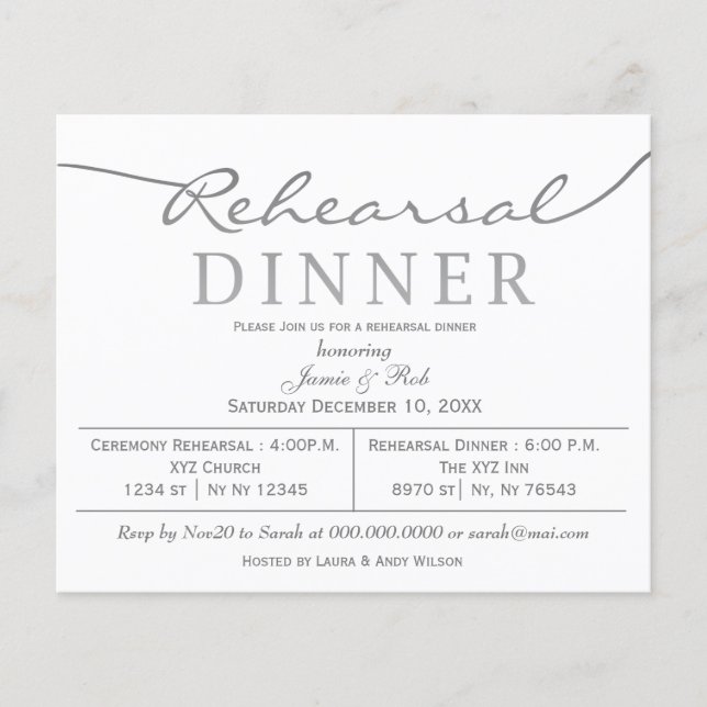 Budget Silver Rehearsal Dinner Invitation (Front)