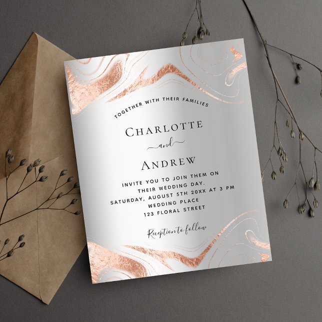 Budget silver rose gold marble wedding invitation (Creator Uploaded)