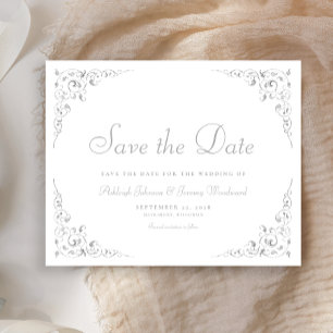 Budget Silver Script Botanical Frame Save The Date