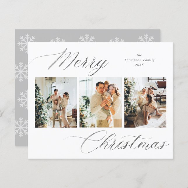 BUDGET Silver Script Merry Christmas Photo Collage (Front/Back)