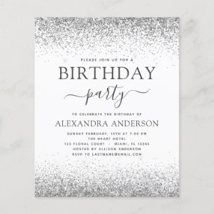 Budget Silver White Any Age Birthday Glitter