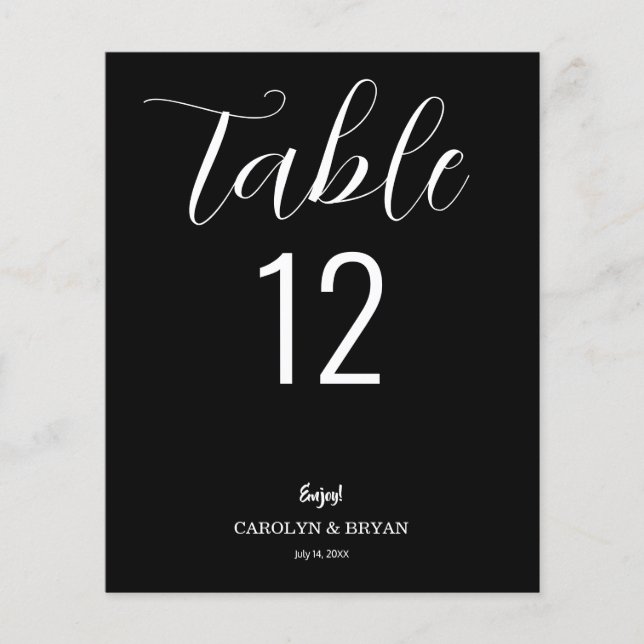 Budget Simple Black and White Table Cards (Front)