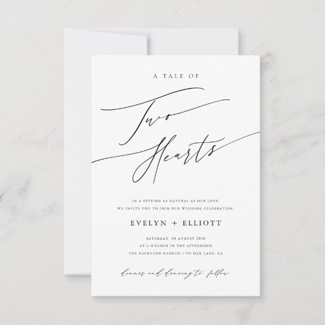 Budget Simple Black and White Timeless Wedding Invitation (Front)