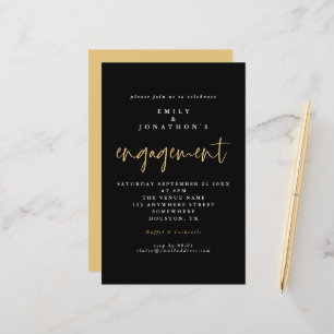 Budget Simple Black Gold Script Engagement Invite