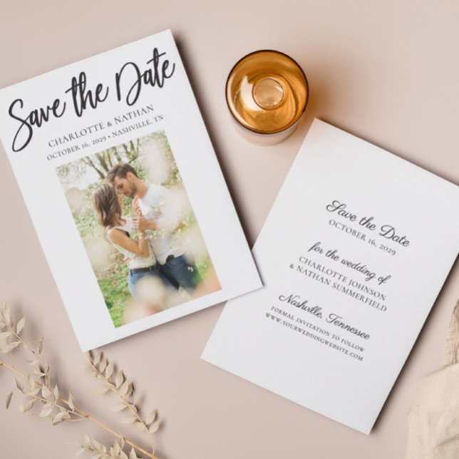 Budget Simple Black White Photo Save the Date Card (Creator Uploaded)