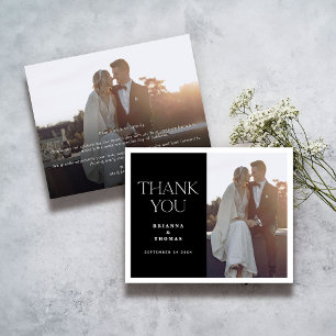 Budget Simple Black White Photo Wedding Thank You