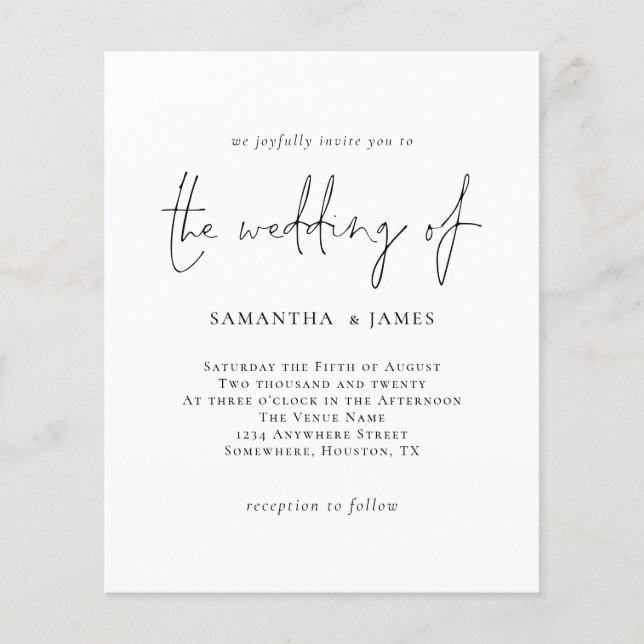 Budget Simple Black White Wedding Invitation (Front)