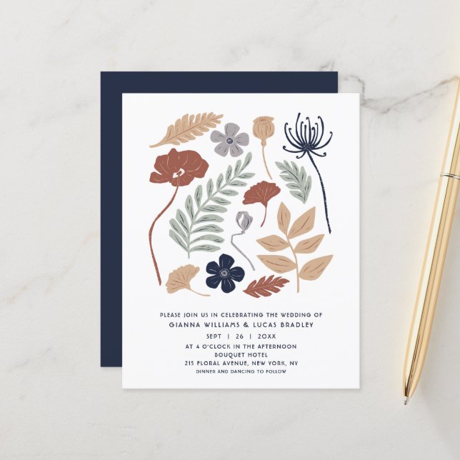 Budget Simple Blue Redwood Flowers Modern Wedding (Front/Back In Situ)