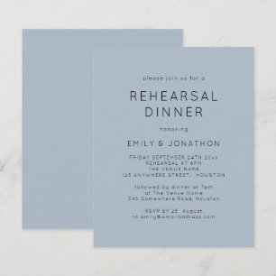 Budget Simple Blue Rehearsal Dinner Wedding Invite