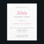 Budget Simple Blush Pink 30th Birthday Invitation<br><div class="desc">Budget Simple Text Blush 30th Birthday Invitation. A value for money smaller 4.5 x 5.6 inch alternative defaulted to the semi gloss option which is recommended for invitations and is a similar thickness to a postcard. The satin option is much thinner paper. The font colour and type can be changed...</div>