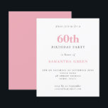 Budget Simple Blush Pink 60th Birthday Invitation<br><div class="desc">Budget Simple Text Blush Pink 60th Birthday Invitation. A value for money smaller 4.5 x 5.6 inch alternative defaulted to the semi gloss option which is recommended for invitations and is a similar thickness to a postcard. The satin option is much thinner paper. The font colour and type can be...</div>