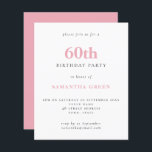 Budget Simple Blush Pink 60th Birthday Invitation<br><div class="desc">Budget Simple Text Blush Pink 60th Birthday Invitation. A value for money smaller 4.5 x 5.6 inch alternative defaulted to the semi gloss option which is recommended for invitations and is a similar thickness to a postcard. The satin option is much thinner paper. The font colour and type can be...</div>