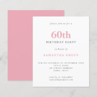 Budget Simple Blush Pink 60th Birthday Invitation