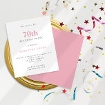 Budget Simple Blush Pink 70th Birthday Invitation<br><div class="desc">Budget Simple Text Blush Pink 70th Birthday Invitation. A value for money smaller 4.5 x 5.6 inch alternative defaulted to the semi gloss option which is recommended for invitations and is a similar thickness to a postcard. The satin option is much thinner paper. The font colour and type can be...</div>