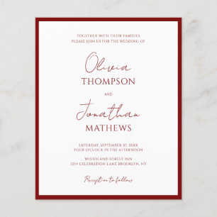 BUDGET Simple Burgundy Red Border Script Wedding