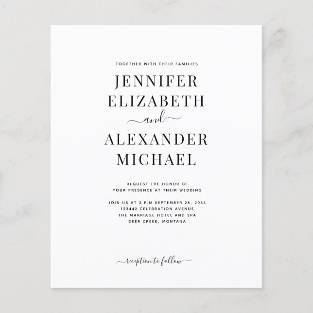 Budget Simple Chic Calligraphy All In One Wedding (Front)