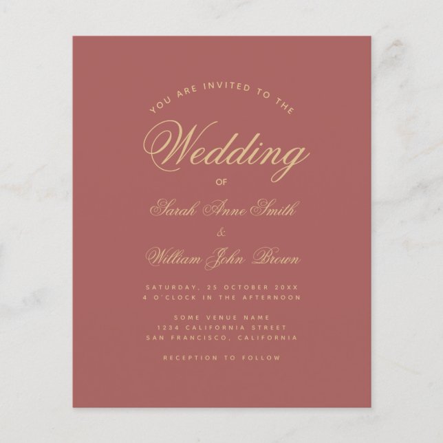 Budget Simple Cinnamon Rose Wedding Invitation (Front)