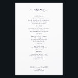 Budget simple dark navy typography wedding menu<br><div class="desc">Simple white trendy minimalist calligraphy script custom text template BUDGET affordable wedding menu card. PLEASE READ THIS BEFORE PURCHASING! This is a budget wedding card printed on a paper sheet (each sheet has one card). For the best rapport price quality, our advice is to choose the Semi-Gloss paper type (it...</div>