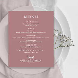 Budget Simple Desert Rose Pink Wedding Menu Flyer