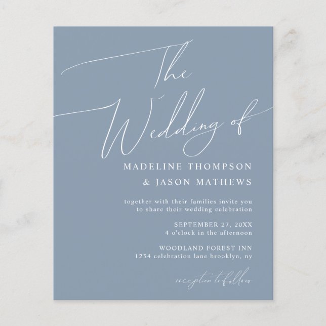 BUDGET Simple Dusty Blue Script The Wedding (Front)