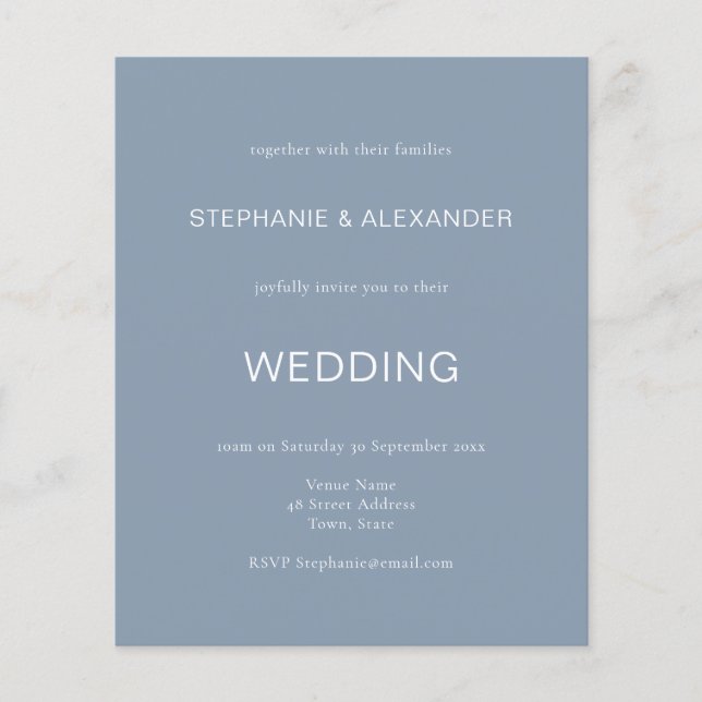 Budget Simple Dusty Blue Wedding Invitation (Front)