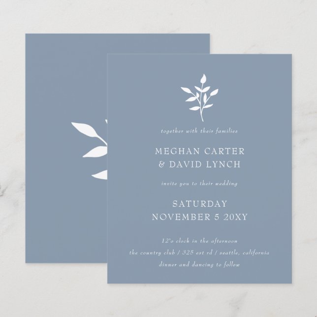 Budget Simple Dusty Blue Wedding Invitation (Front/Back)
