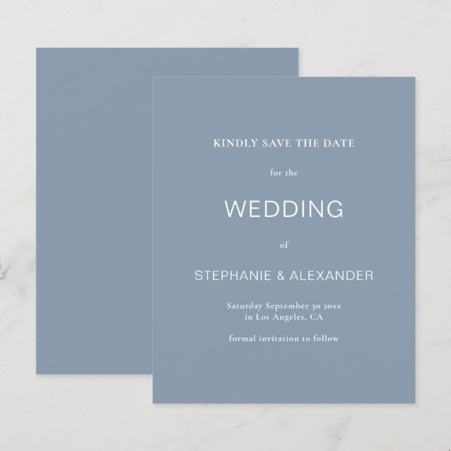 Budget Simple Dusty Blue Wedding Save The Date (Front/Back)
