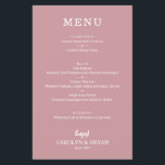 Budget Simple Dusty Rose Wedding Menu<br><div class="desc">An excellent value, a 5.5" x 8.5" dusty rose dinner menus are printed on thinner, light weight 80 lb uncoated matte paper and feature your food choices in chic white lettering. Perfect for a modern wedding reception, wedding rehearsal dinner, anniversary party or any special event with a sit-down dinner. MORE...</div>