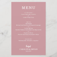 Budget Simple Dusty Rose Wedding Menu