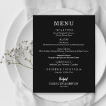 Budget Simple Elegant Black Wedding Dinner Menu<br><div class="desc">A dinner menu card on black features your menu in chic white lettering. Perfect for a modern wedding reception,  wedding rehearsal dinner,  anniversary party or any special event with a sit down dinner. Choose ANY COLOR BACKGROUND,  any COLOR TEXT,  any FONT! Easily personalise with your dinner menu and details.</div>