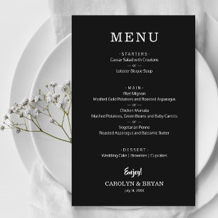 Budget Simple Elegant Black Wedding Dinner Menu
