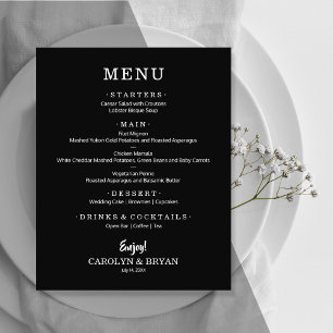 Budget Simple Elegant Black Wedding Dinner Menu