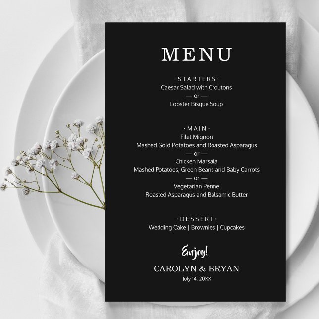 Budget Simple Elegant Black Wedding Dinner Menu (Creator Uploaded)