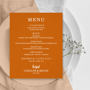 Budget Simple Elegant Burnt Orange Wedding Menu