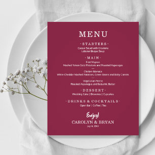 Budget Simple Elegant Cranberry Wedding Menu