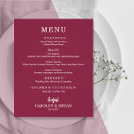 Budget Simple Elegant Cranberry Wedding Menu<br><div class="desc">An affordable value paper of 80 lb. weight, these small cranberry dinner menu cards feature your food choices in chic white lettering. Perfect for a modern wedding reception, wedding rehearsal dinner, anniversary party, or any special event with a sit-down dinner. *Measures 4.5" x 5.6" (or choose from 2 other sizes.)...</div>