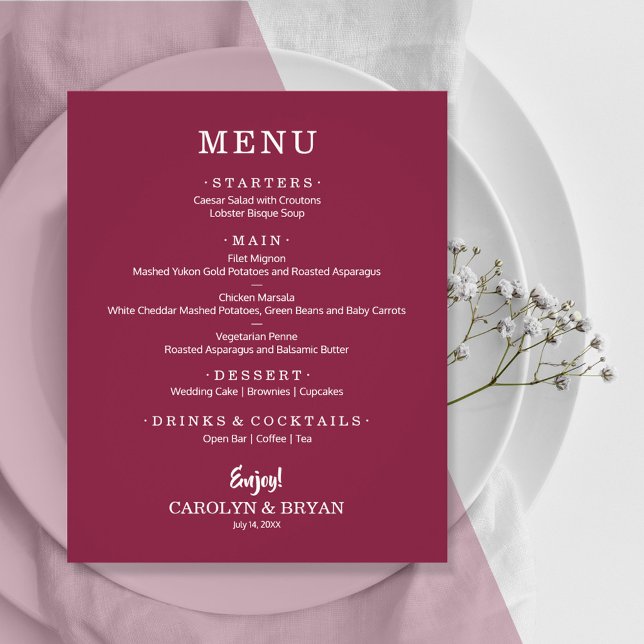 Budget Simple Elegant Cranberry Wedding Menu (Creator Uploaded)