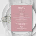 Budget Simple Elegant Dusty Rose Wedding Menu<br><div class="desc">An affordable, value paper dinner menu card on dusty rose with your food choices in chic white lettering are perfect for a modern wedding reception, wedding rehearsal dinner, anniversary party or any special event with a sit down dinner. Measures 4.5" x 5.6" (or choose from 2 other sizes) printed on...</div>