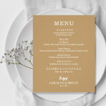 Budget Simple Elegant Gold Wedding Menu<br><div class="desc">An affordable, value paper dinner menu card on gold with your food choices in chic white lettering are perfect for a modern wedding reception, wedding rehearsal dinner, anniversary party or any special event with a sit down dinner. Measures 4.5" x 5.6" (or choose from 2 other sizes) printed on 110...</div>