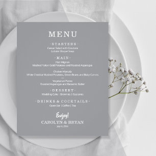 Budget Simple Elegant Grey Wedding Menu