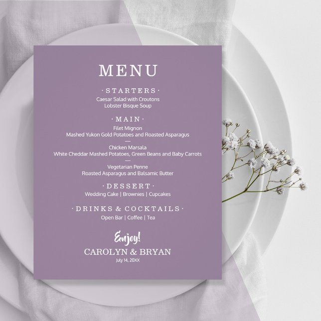 Budget Simple Elegant Lavender Wedding Menu (Creator Uploaded)