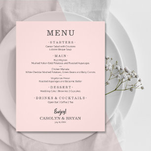 Budget Simple Elegant Pink Wedding Menu