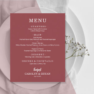 Budget Simple Elegant Terra Rose Wedding Menu