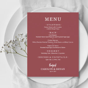 Budget Simple Elegant Terracotta Rose Wedding Menu