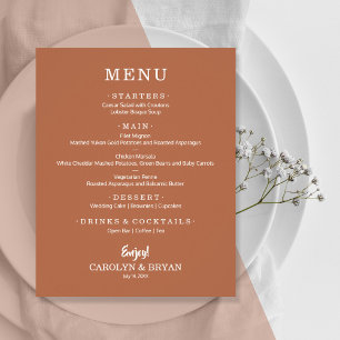 Budget Simple Elegant Terracotta Wedding Menu