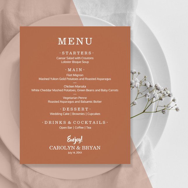 Budget Simple Elegant Terracotta Wedding Menu (Creator Uploaded)