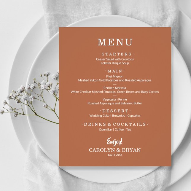 Budget Simple Elegant Terracotta Wedding Menu (Creator Uploaded)