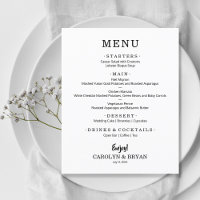 Budget Simple Elegant White Wedding Menu