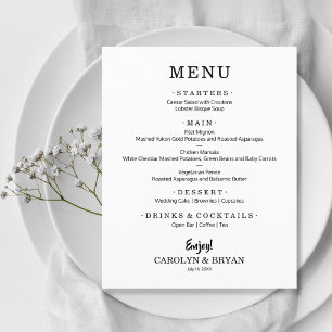 Budget Simple Elegant White Wedding Menu
