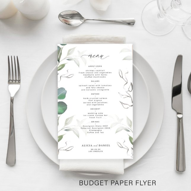 Budget simple eucalyptus greenery wedding menu (Creator Uploaded)